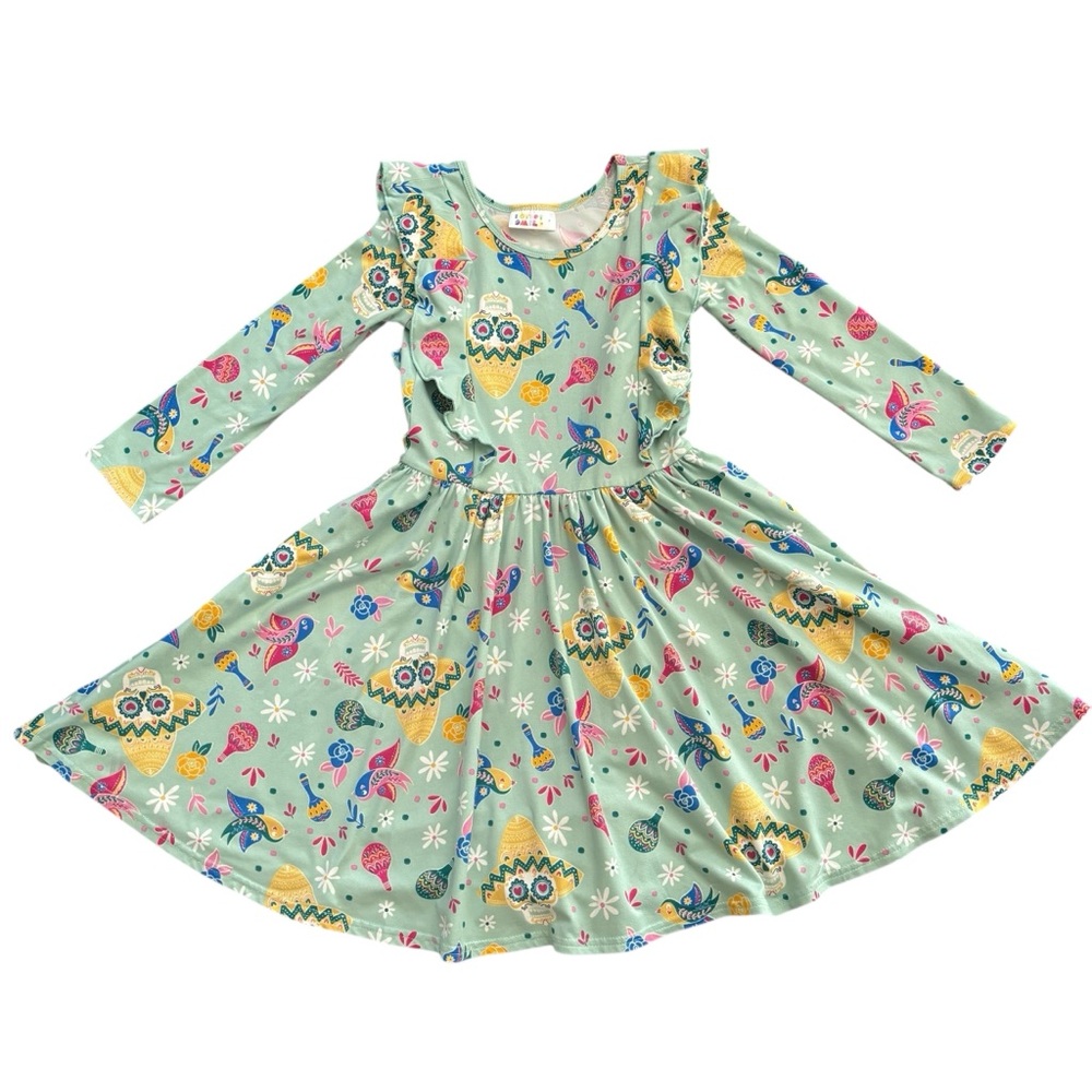 Dot Dot Smile Twirl Mint Green Day of the Dead Dress 7